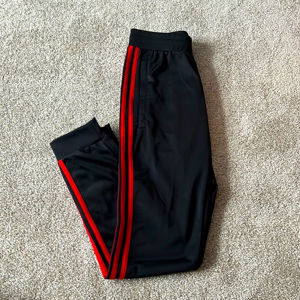 adidas mens black with red 3 stripe track sweatpants size small